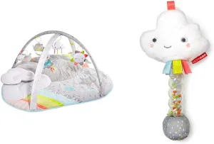 Skip Hop Baby Play Gym and Infant Playmat, Silver Lining Cloud, Grey & Baby Rattle, Silver Lining Cloud Rainstick