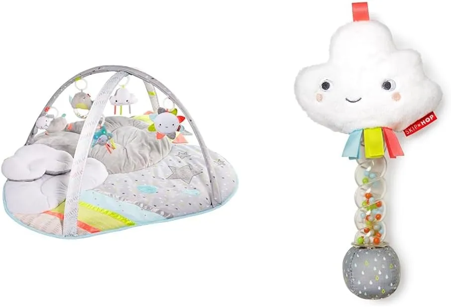 Skip Hop Baby Play Gym and Infant Playmat, Silver Lining Cloud, Grey & Baby Rattle, Silver Lining Cloud Rainstick