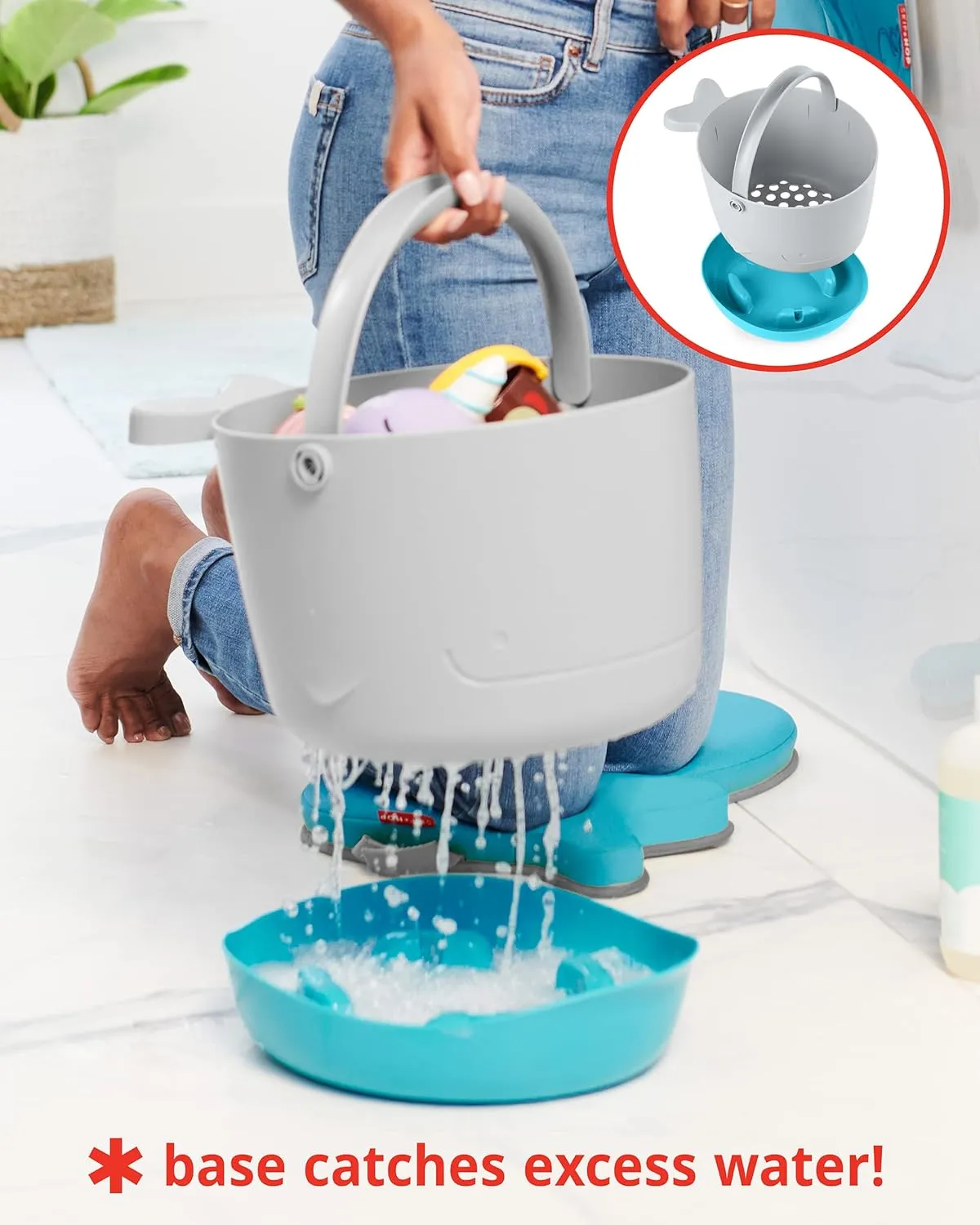 Skip Hop Bath Toy Storage, Moby Stowaway Bucket, Grey