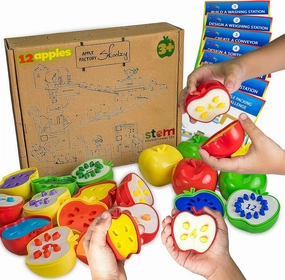 Skoolzy Apple Factory Learning Toy - 12 Plastic Apples for Sorting, Counting & Learning - Montessori Toys for 3 Year Old - Fun Apple Toys for Toddlers - Counting Games for Kids Ages 3-5