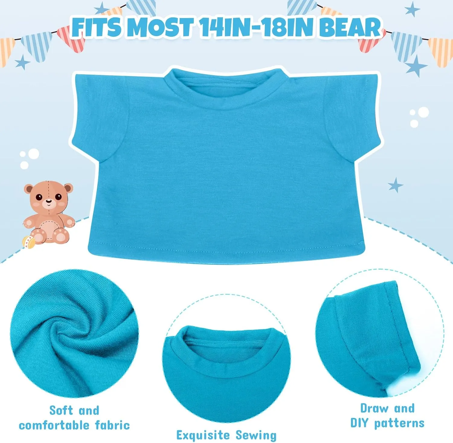 Skylety 6 Pcs Bear Clothes Basic Tee Shirt Classic Stuffed T Shirt Plush Bear Crew Neck for Stuffed Bears Doll with 14 - 18 Inch(Rainbow)