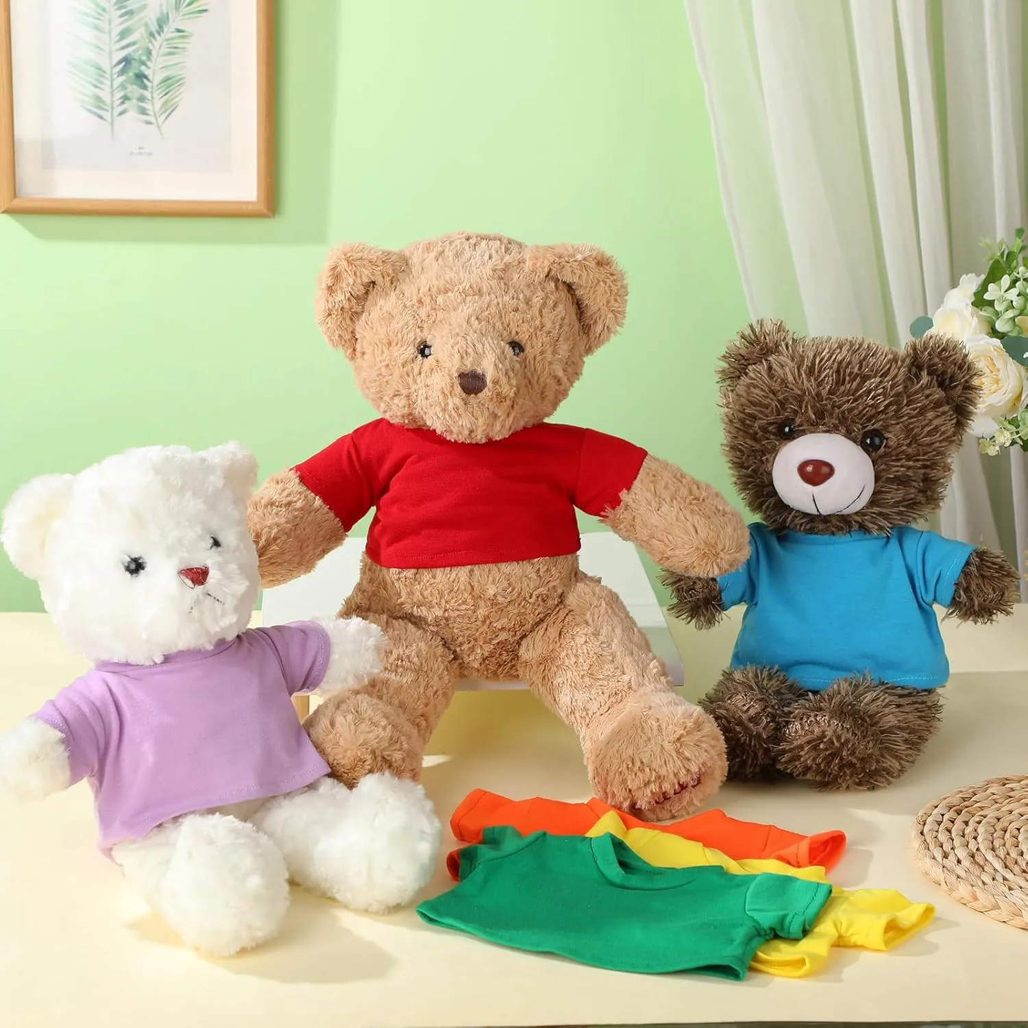 Skylety 6 Pcs Bear Clothes Basic Tee Shirt Classic Stuffed T Shirt Plush Bear Crew Neck for Stuffed Bears Doll with 14 - 18 Inch(Rainbow)