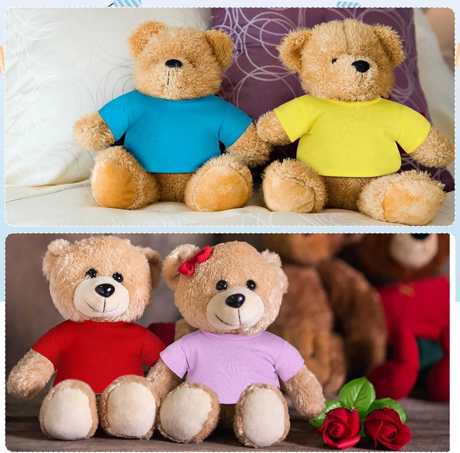 Skylety 6 Pcs Bear Clothes Basic Tee Shirt Classic Stuffed T Shirt Plush Bear Crew Neck for Stuffed Bears Doll with 14 - 18 Inch(Rainbow)