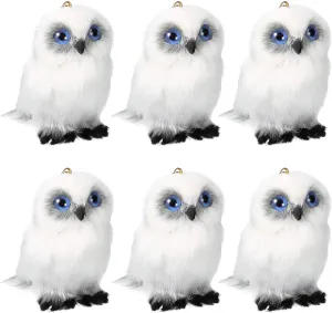 Skylety 6 Pcs Mini Stuffed Owl Plush Toy 3.2 Inch White Soft Plush Owl Animal Hanging Ornament DIY Keychain for Birthday Decorations Party Presents