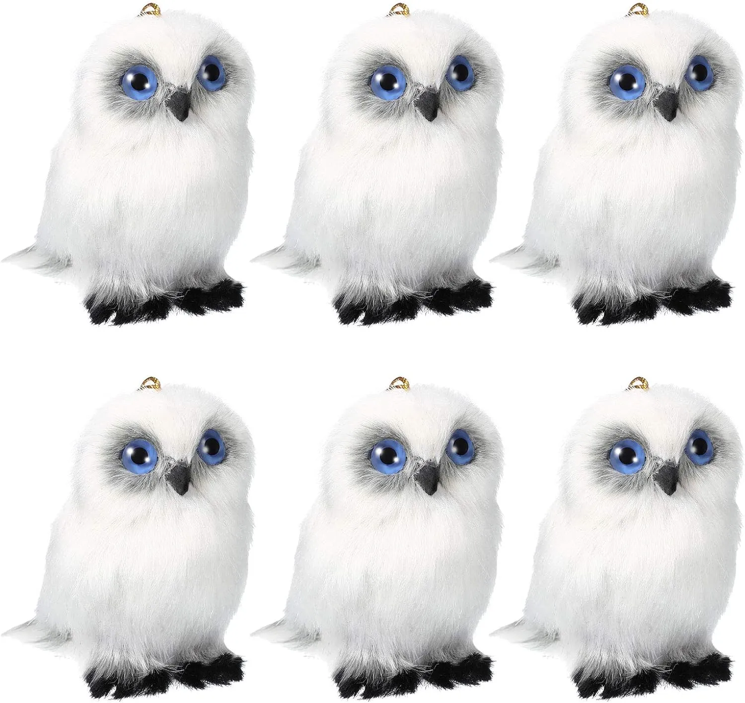 Skylety 6 Pcs Mini Stuffed Owl Plush Toy 3.2 Inch White Soft Plush Owl Animal Hanging Ornament DIY Keychain for Birthday Decorations Party Presents