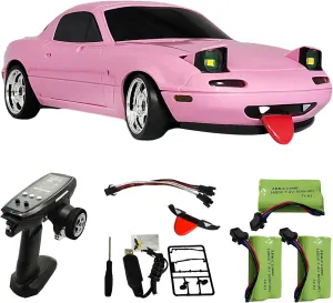 Skymaker LDRC Drift Car LD1804 1/18 Small Mazda MX-5 Model 2.4G RWD Drift Cars RC Miata for Adults with 3 Batteries ESP Gyroscope LED Lights (Pink)