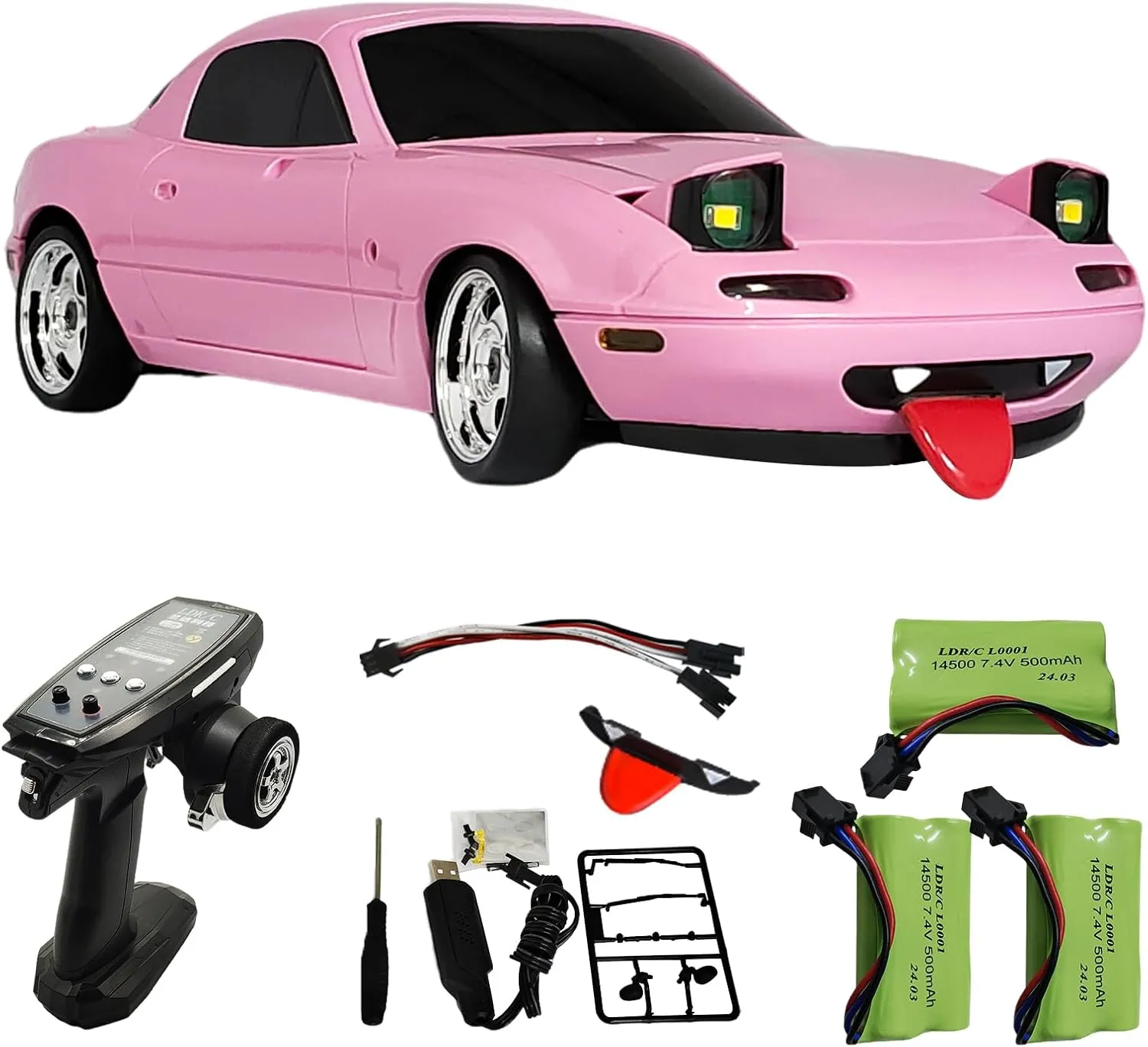 Skymaker LDRC Drift Car LD1804 1/18 Small Mazda MX-5 Model 2.4G RWD Drift Cars RC Miata for Adults with 3 Batteries ESP Gyroscope LED Lights (Pink)