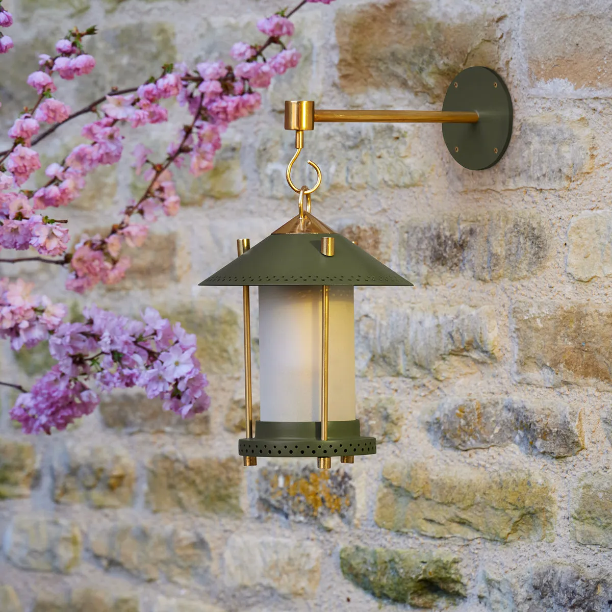 smaller Stefan cordless lantern in Moss by the Novogratz