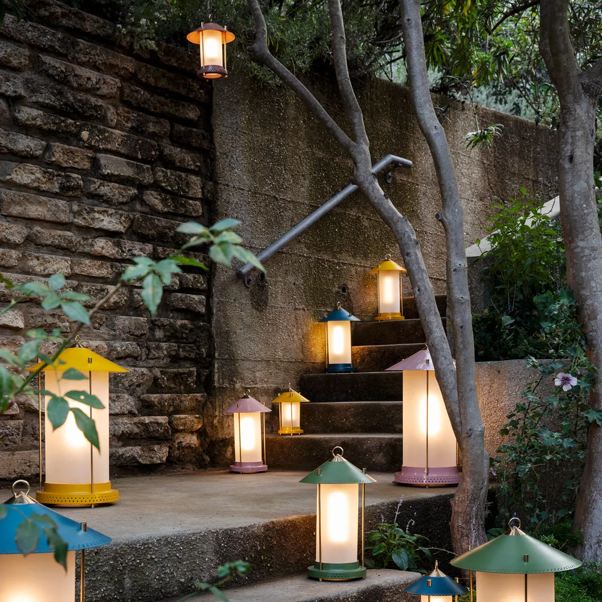 smaller Stefan cordless lantern in Moss by the Novogratz