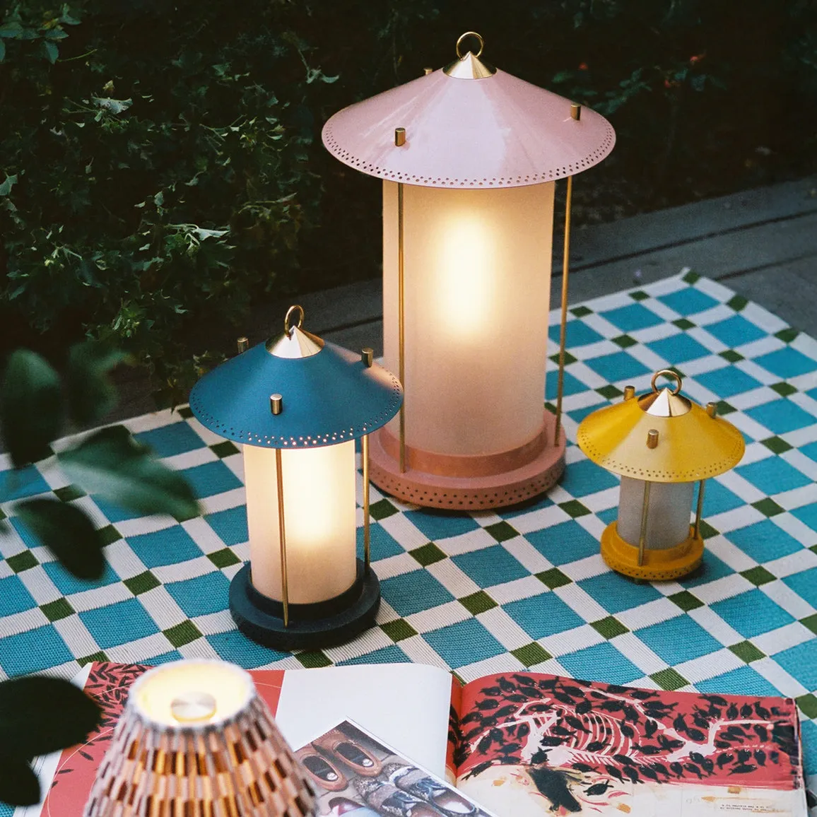 smaller Stefan cordless lantern in Moss by the Novogratz