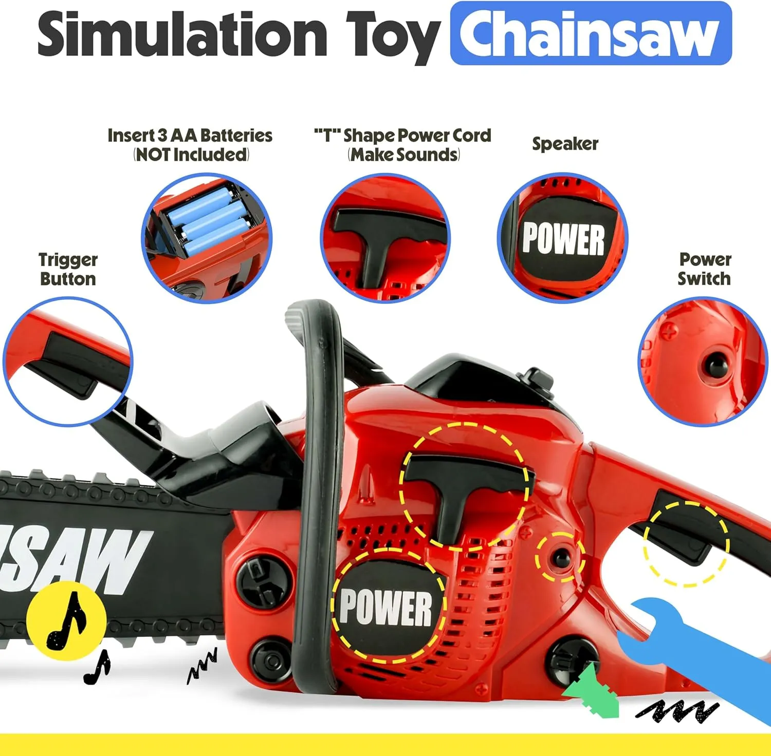 SMILESSKIDDO Kids Chainsaw Toy 3-5 - Pretend Play Kids Chainsaw Tool Set for Outdoor Gardening Play, Tool Set for Boys & Girls Ages 3 4 5 6 7 8 Years Old