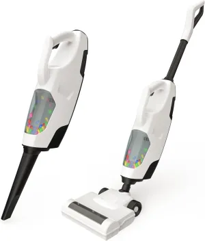SMILESSKIDDO Kids Vacuum - Cordless Toy Vacuum with 2 Nozzles, Realistic Sounds & Ball Popping, Kids Cleaning Toy Housekeeping Set (White)