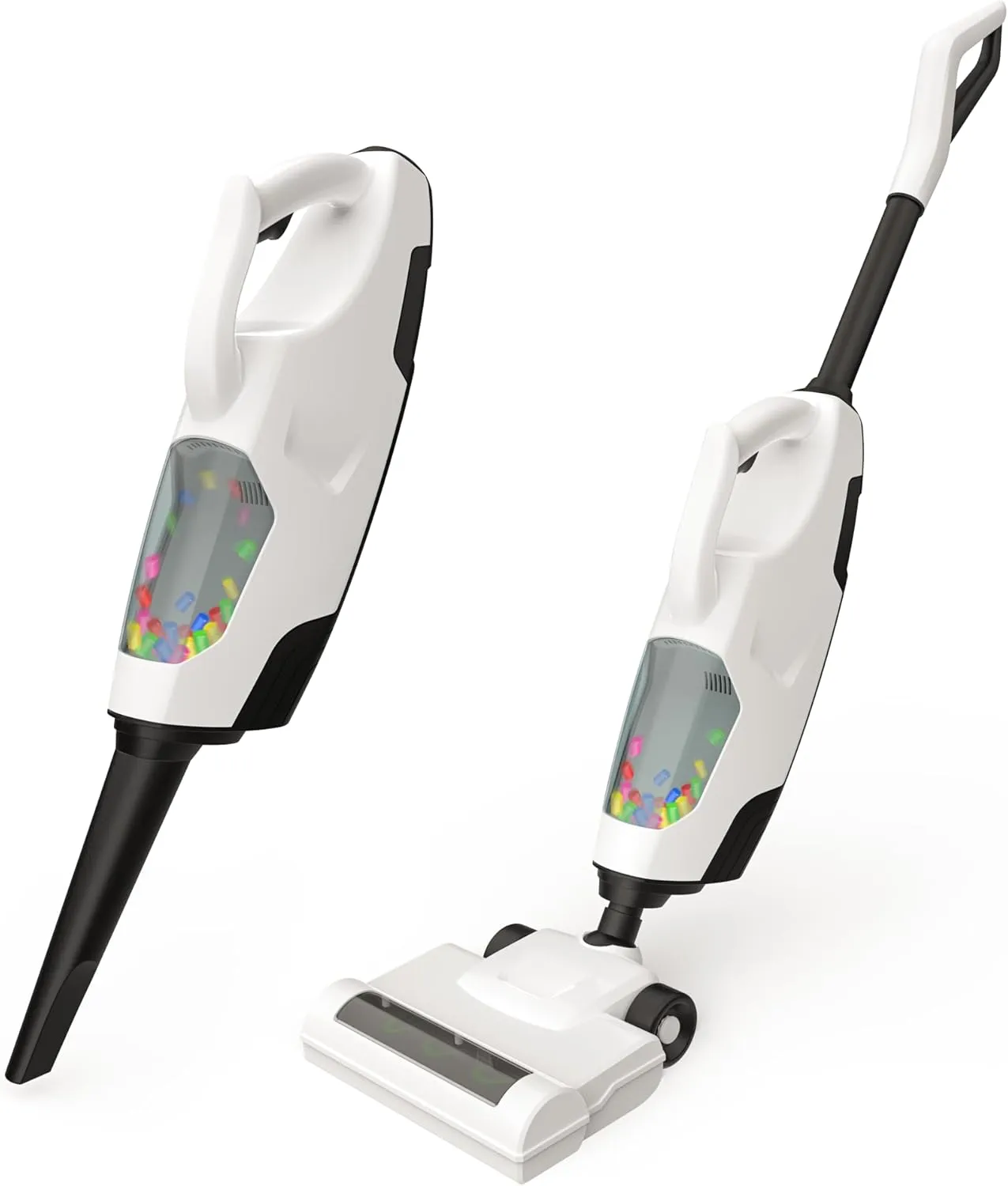SMILESSKIDDO Kids Vacuum - Cordless Toy Vacuum with 2 Nozzles, Realistic Sounds & Ball Popping, Kids Cleaning Toy Housekeeping Set (White)