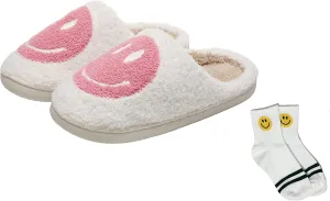 Smiley Face Slippers Women,Plush Slipp-Ers Cute Cartoon Non Slip Indoor Plush Warm Winter Home Shoes