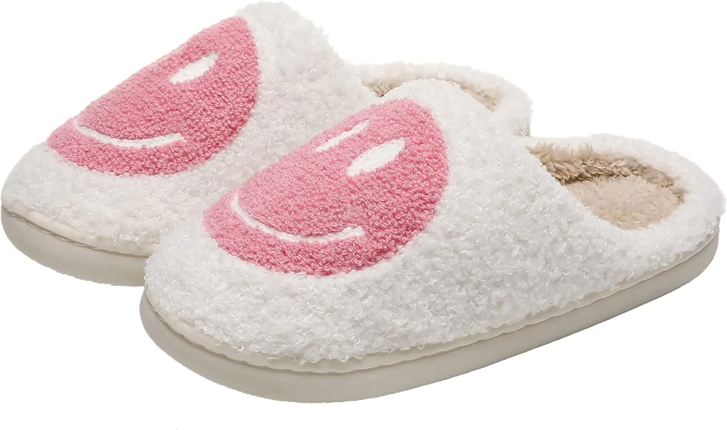 Smiley Face Slippers Women,Plush Slipp-Ers Cute Cartoon Non Slip Indoor Plush Warm Winter Home Shoes