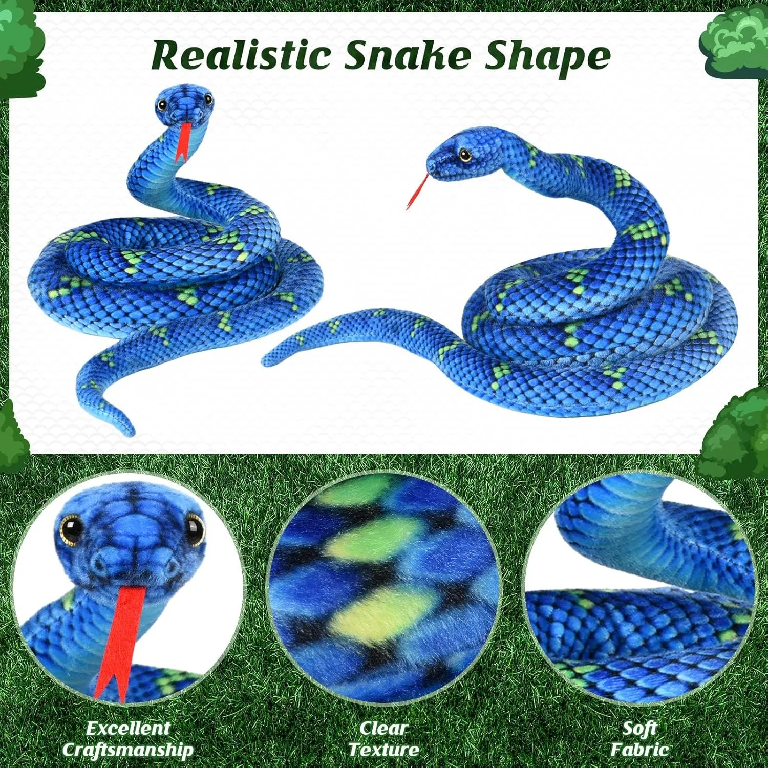 Snake Plush, Stuffed Snake Animal, 71 in Large Toy Snakes for Kids, Giant Stuffed Animals Snake, Lifelike Plush Snake for Birthday Present Party Prank Prop (Blue)