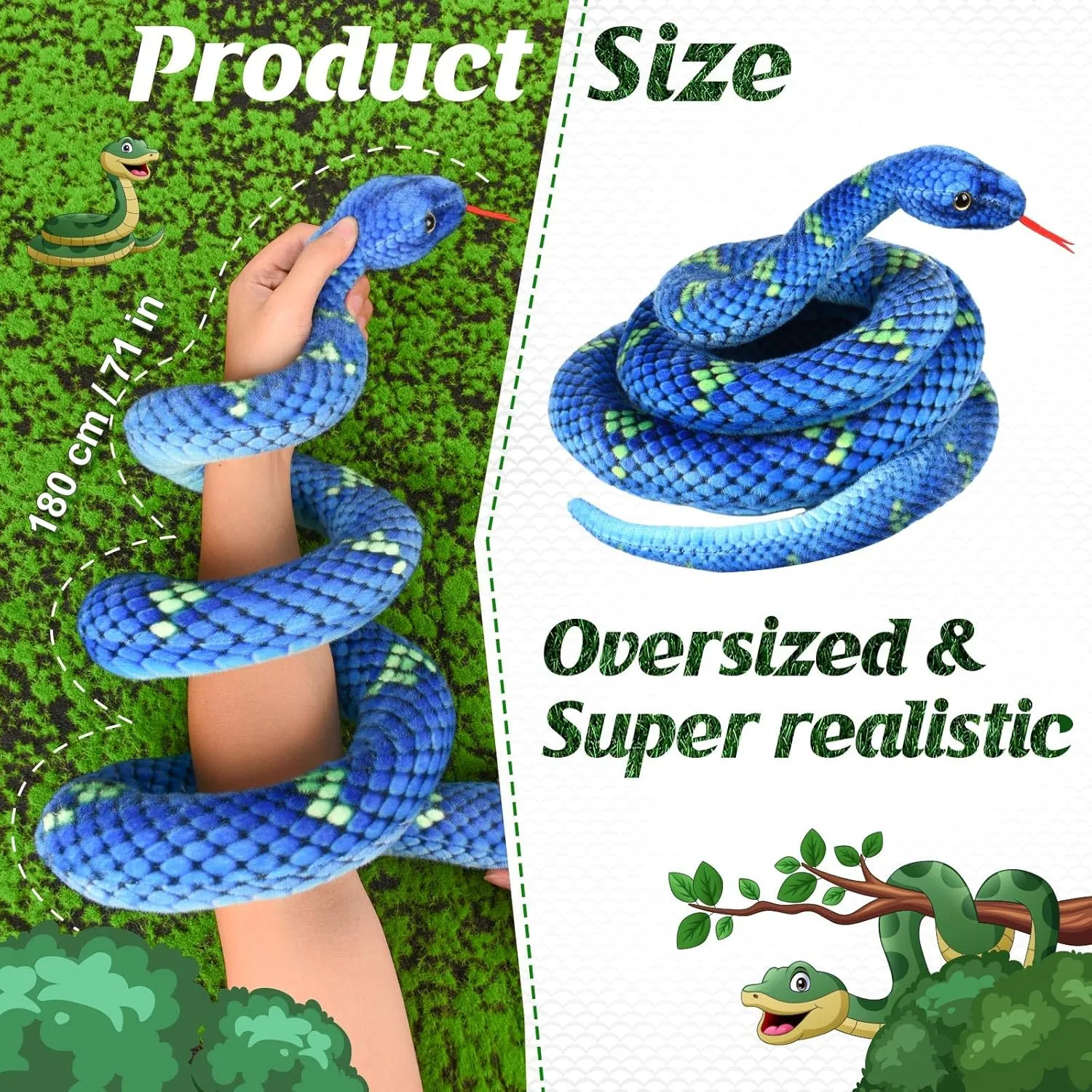 Snake Plush, Stuffed Snake Animal, 71 in Large Toy Snakes for Kids, Giant Stuffed Animals Snake, Lifelike Plush Snake for Birthday Present Party Prank Prop (Blue)