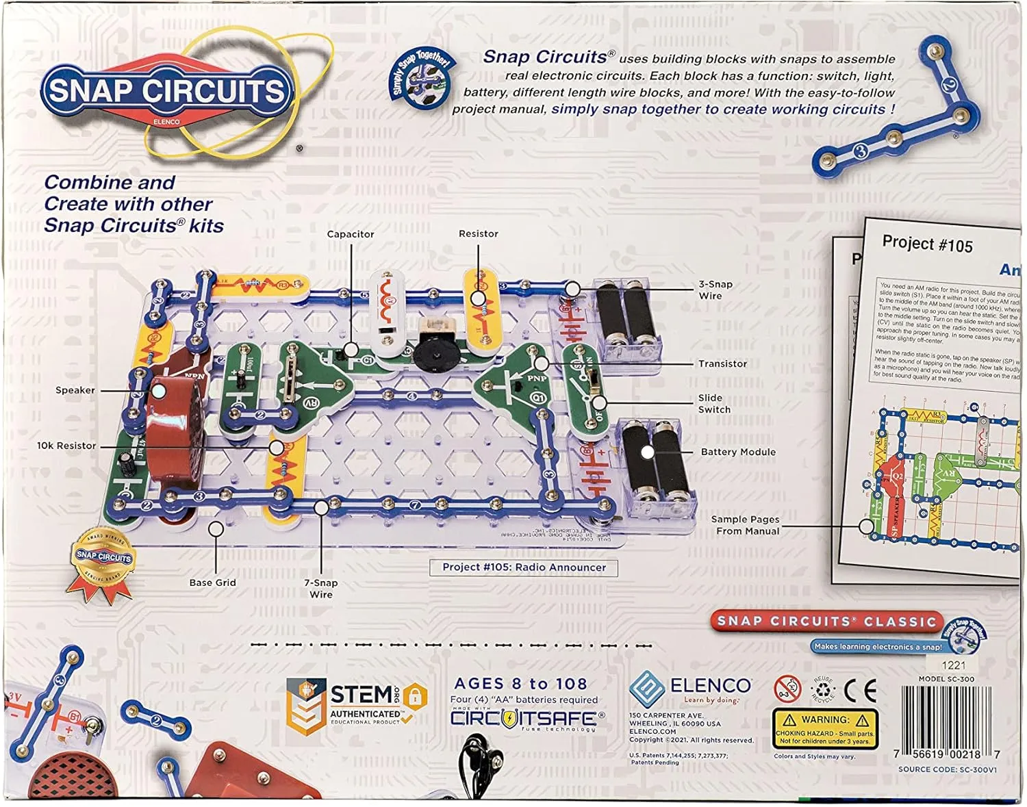 Snap Circuits Classic SC-300 Electronics Exploration Kit | Over 300 Projects | Full Color Manual Parts | STEM Educational Toy for Kids 8  2.3 x 13.6 x 19.3 inches