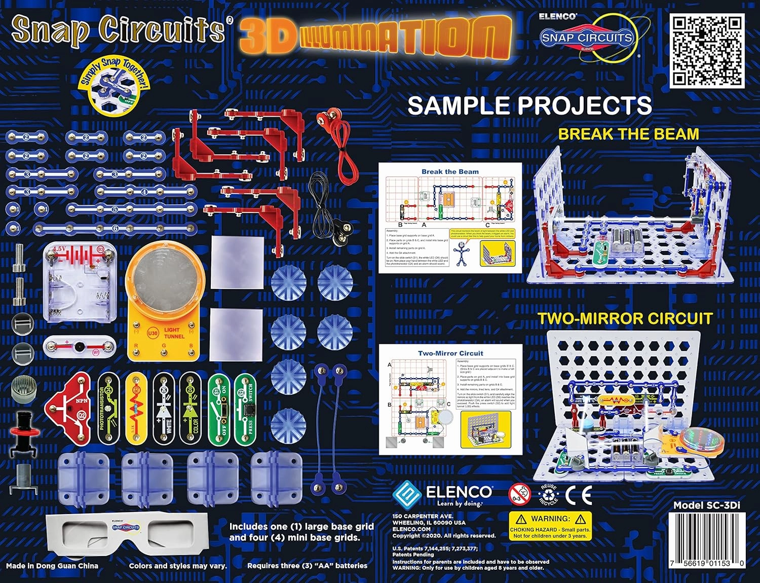 Snap Circuits 3D Illumination Electronics Exploration Kit | Over 150 STEM Projects | Full Color Project Manual | 50 Parts | STEM Educational Toys for Kids 8 