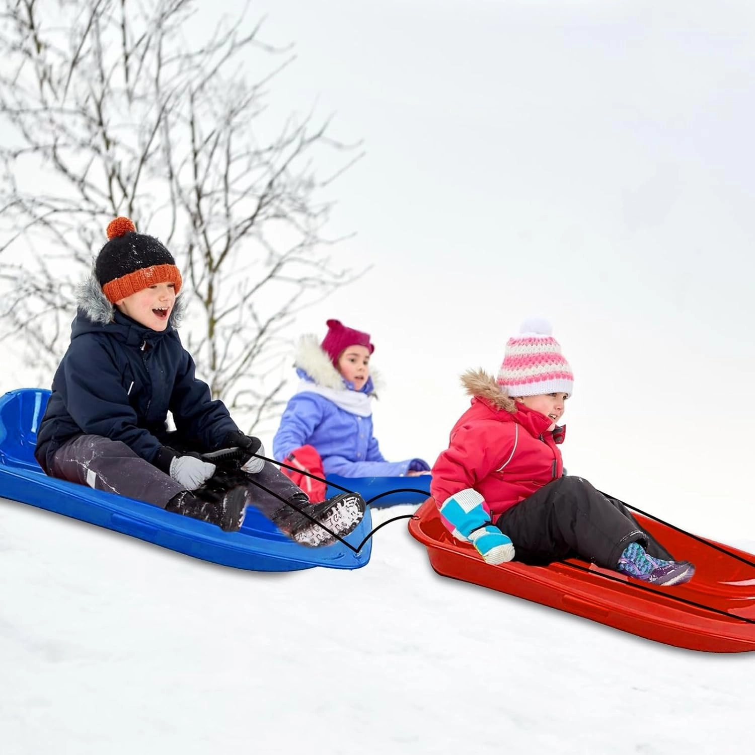 Snow Sled for Kid and Adult Includes Resistant Handles and Ropes 1-2 Riders for Winter Skiing Outdoor Sledding Gift
