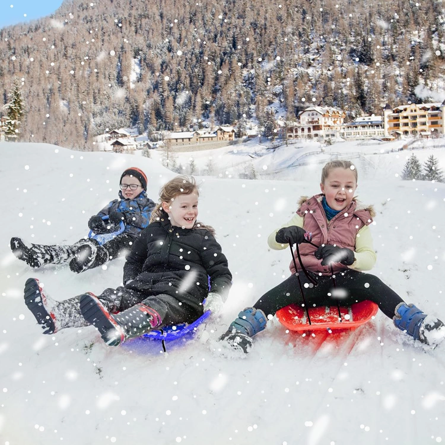 Snow Sled for Kid and Adult Includes Resistant Handles and Ropes 1-2 Riders for Winter Skiing Outdoor Sledding Gift