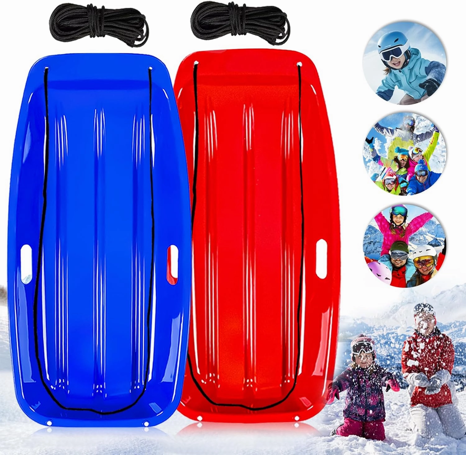 Snow Sled for Kid and Adult Includes Resistant Handles and Ropes 1-2 Riders for Winter Skiing Outdoor Sledding Gift