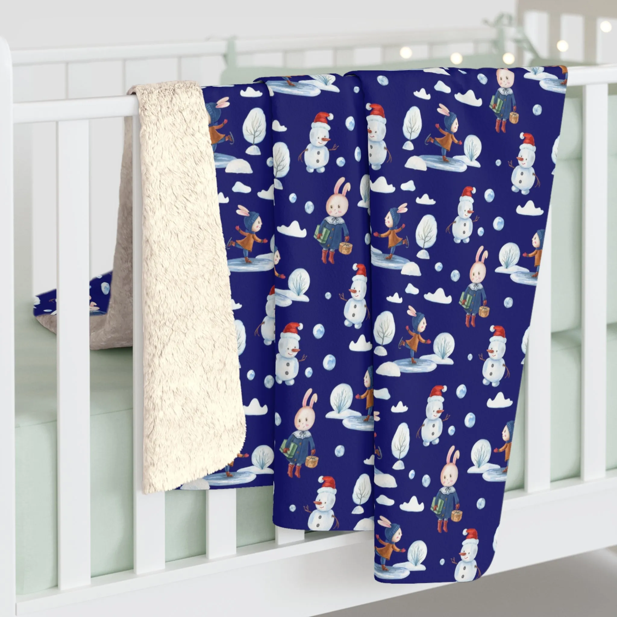 Snowman Sherpa Blanket Holiday Decor Throw Blanket Winter Blue Blanket