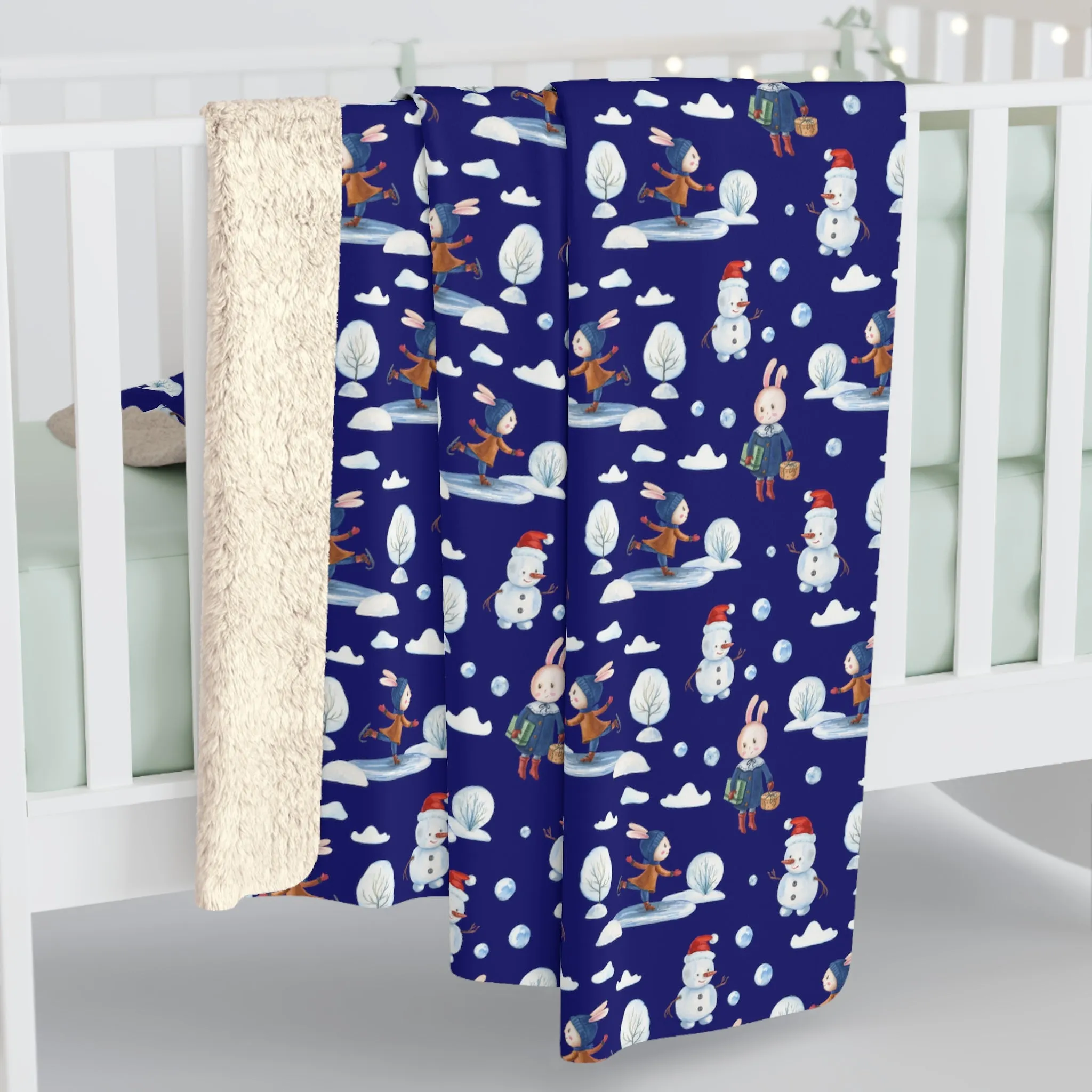 Snowman Sherpa Blanket Holiday Decor Throw Blanket Winter Blue Blanket