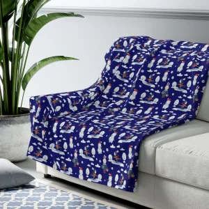 Snowman Sherpa Blanket Holiday Decor Throw Blanket Winter Blue Blanket