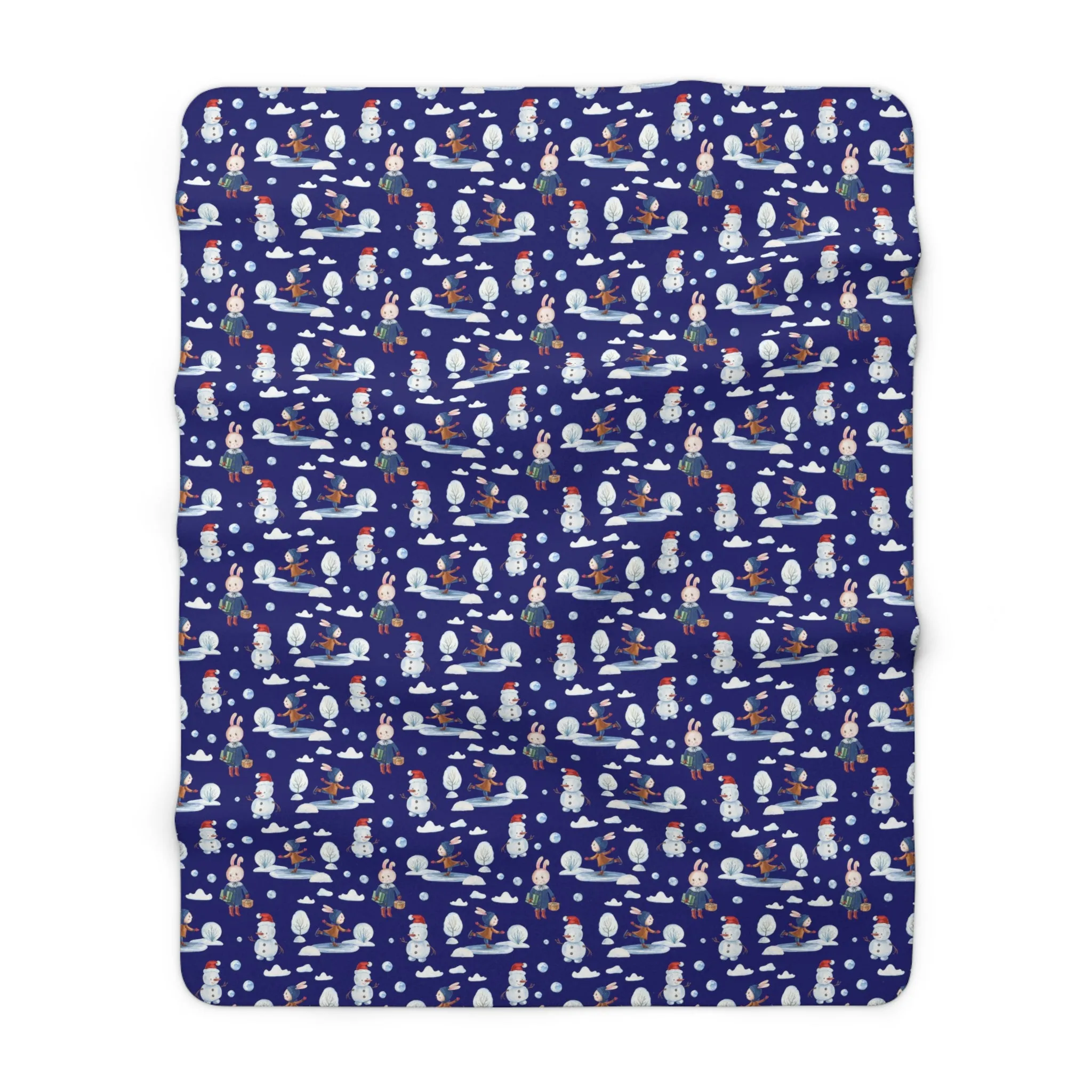 Snowman Sherpa Blanket Holiday Decor Throw Blanket Winter Blue Blanket