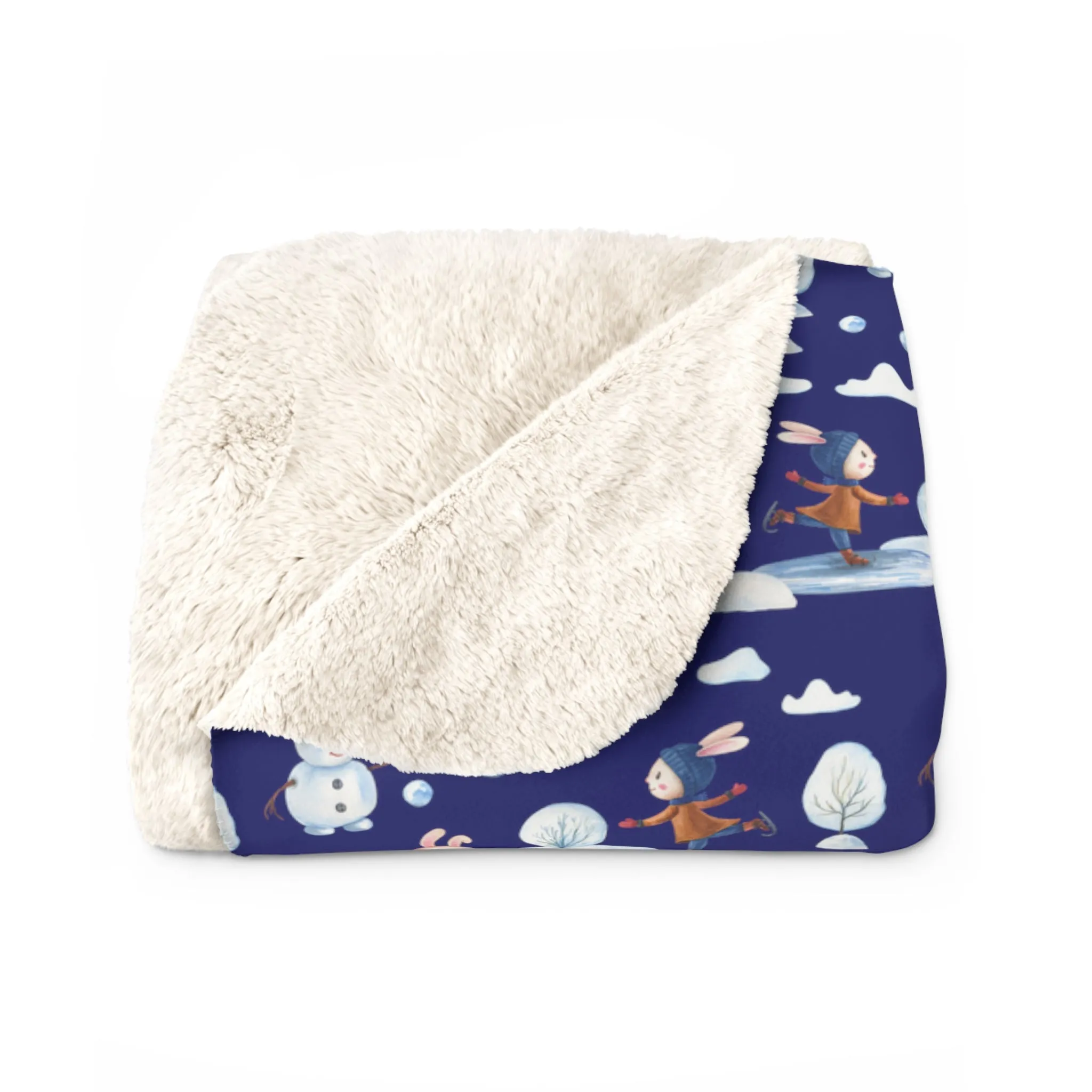 Snowman Sherpa Blanket Holiday Decor Throw Blanket Winter Blue Blanket