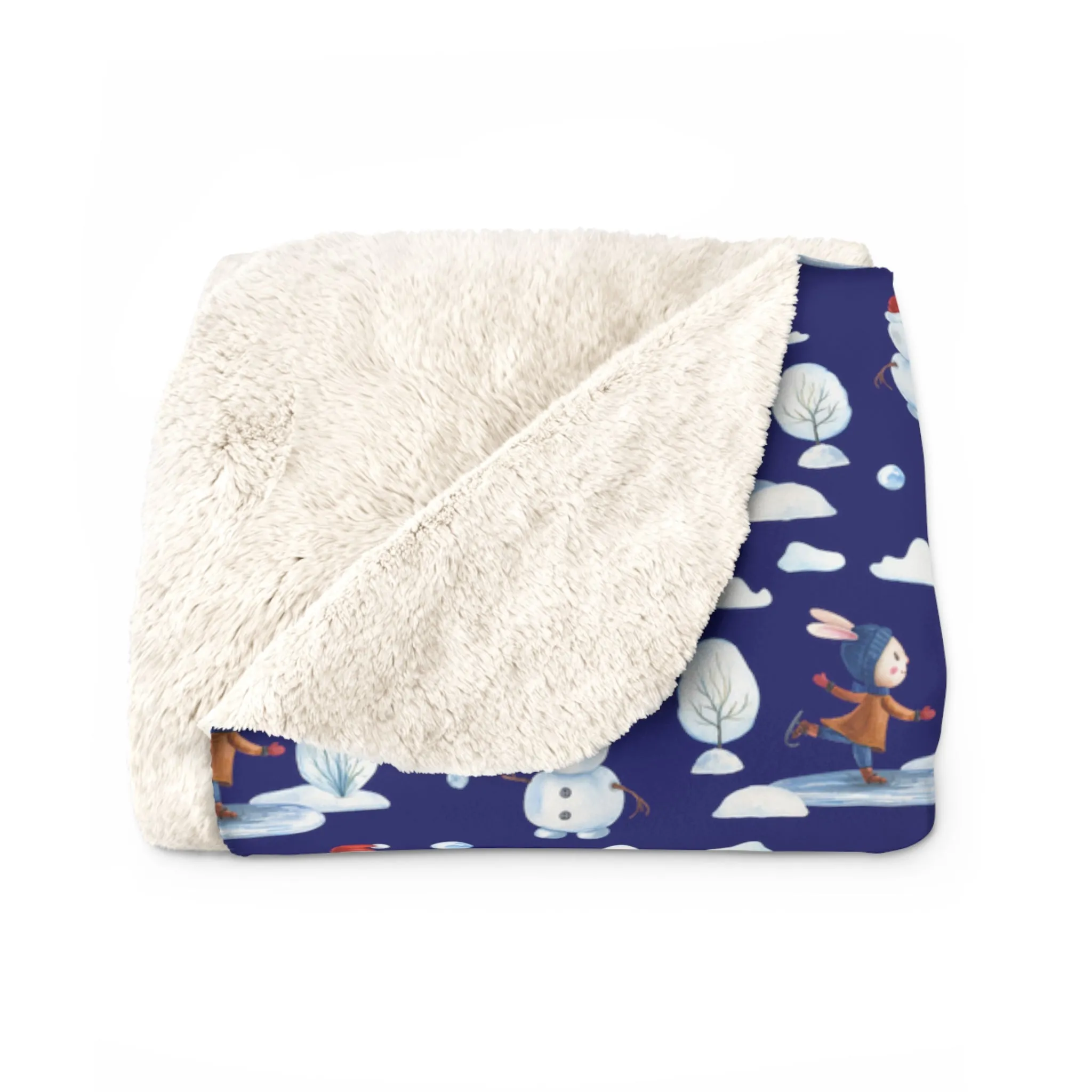 Snowman Sherpa Blanket Holiday Decor Throw Blanket Winter Blue Blanket