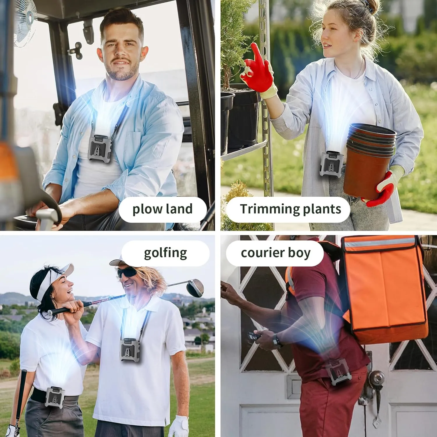Socool 10000mAh Portable Waist Fan Clip on Wearable Belt Personal Fan Rechargeable Battery operated With 5 Speeds & Flashlight Neck Hands-Free 40H Cooling For Outdoor Camping Travel (Gray）