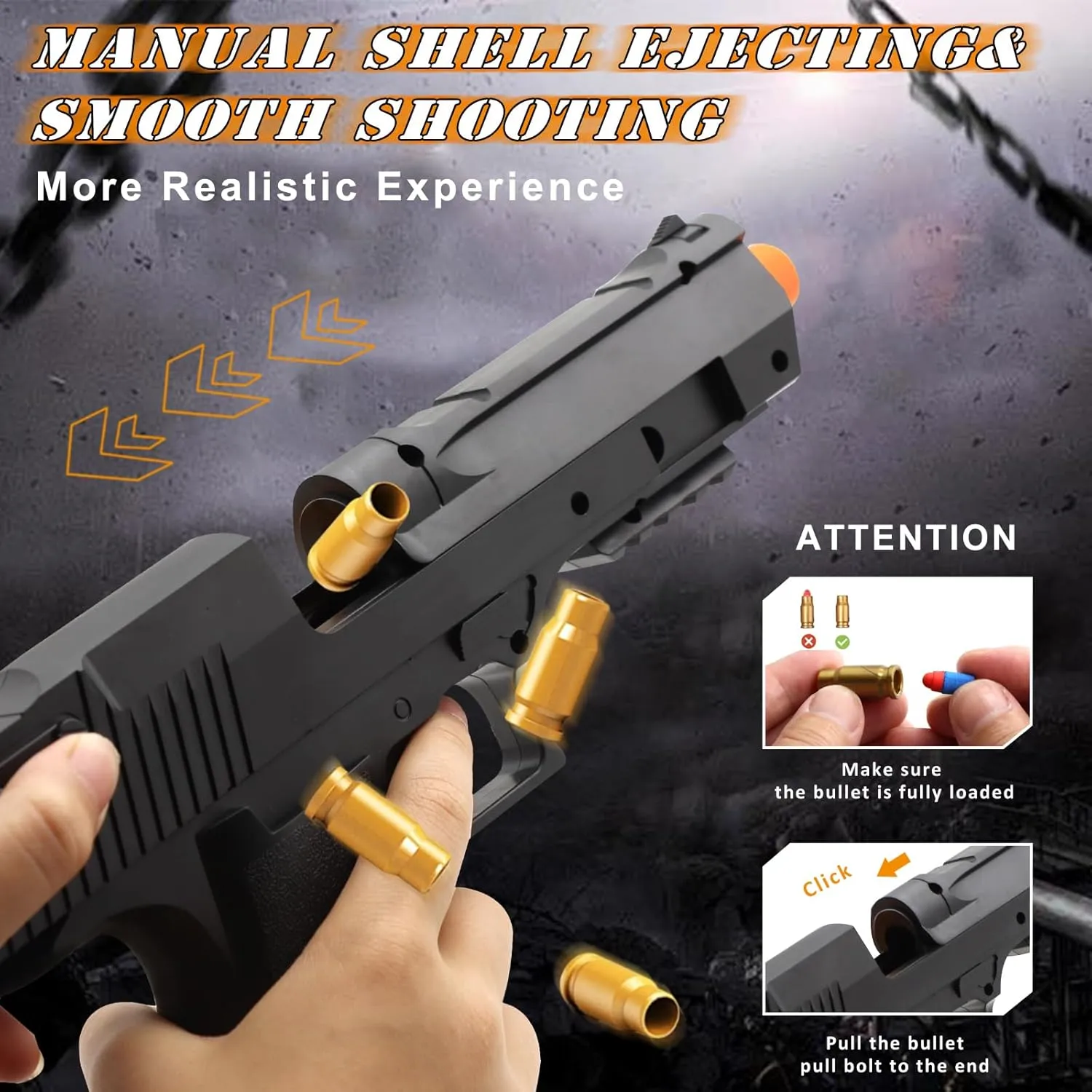 Soft Bullet Toy Gun Shell Ejecting with 50 Bullets, Black Toy Guns for Boys, Toy Pistol Fidget Gun, Realistic Play Gun Model, Halloween Christmas Birthday Gifts for Boys Kids Adults Age 8 