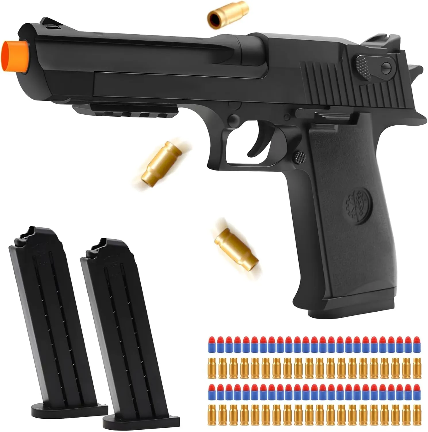 Soft Bullet Toy Gun Shell Ejecting with 50 Bullets, Black Toy Guns for Boys, Toy Pistol Fidget Gun, Realistic Play Gun Model, Halloween Christmas Birthday Gifts for Boys Kids Adults Age 8 