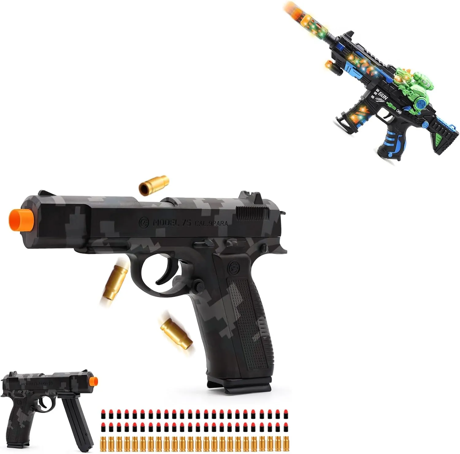Soft Bullet Toy Gun with Shell Ejecting and Kids Light Up Toy Gun with Sound Effects