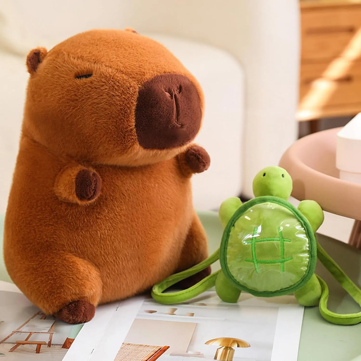 Soft Capybara Stuffed Animals Capybara Plush Toys Plushies with Turtle Backpack Cuddly Doll Gift for Kids and Lovers