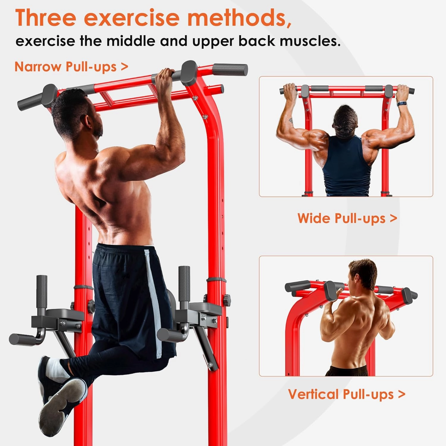 SogesPower Power Tower Pull Up Bar Station, Adjustable Height Pull Up Bar Stand for Home Gym, Multi-Function Pull Up Dip Station Dip Bar Strength Training Fitness Equipment, 500LBS