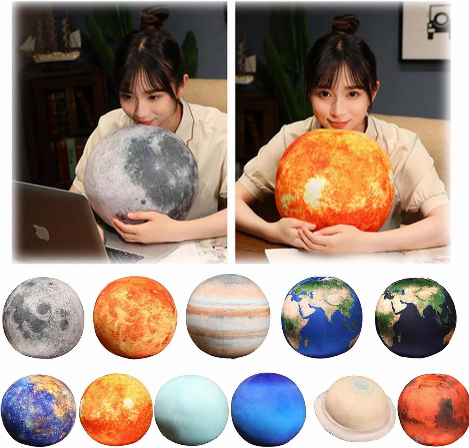Solar System Toys Educational Planets Pillow for Kids Large Stuffed Learning Toy Soft Cosmic, Super Cute Sun Plush Soft Pillow, SimulationSpace Series, Space Planet Throw Pillows (E)