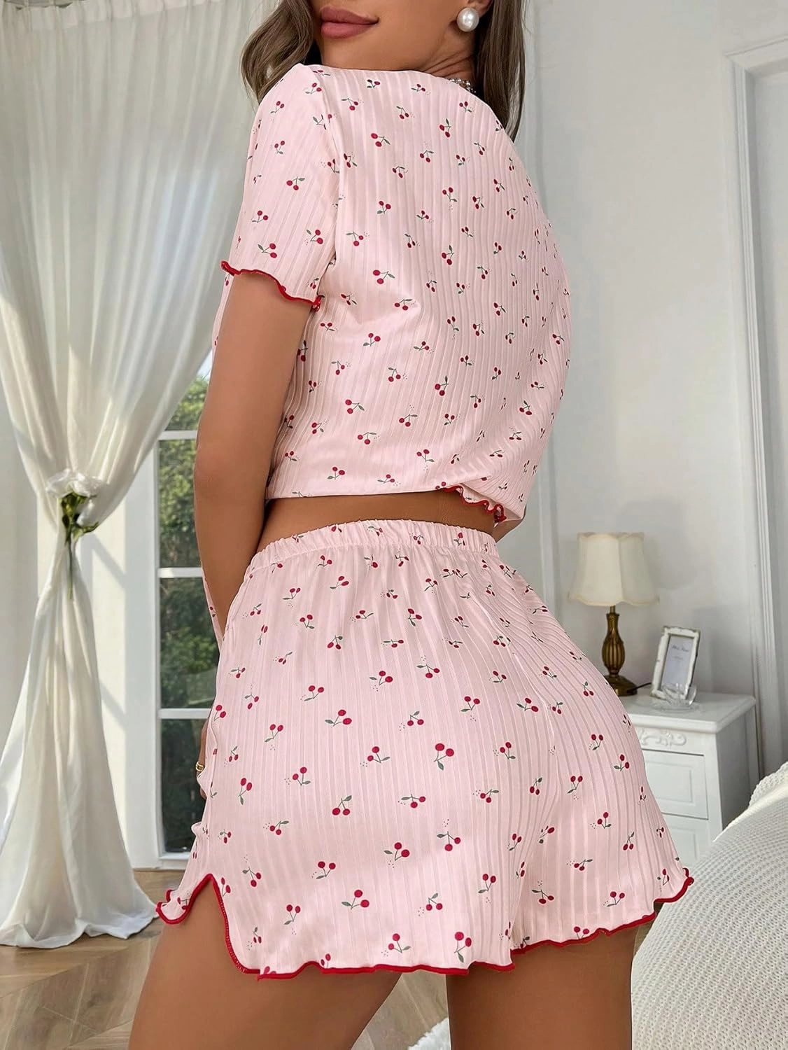 SOLY HUX Pajama Set for Women Cute Print Short Sleeve Tee and Shorts Lounge Sleepwear