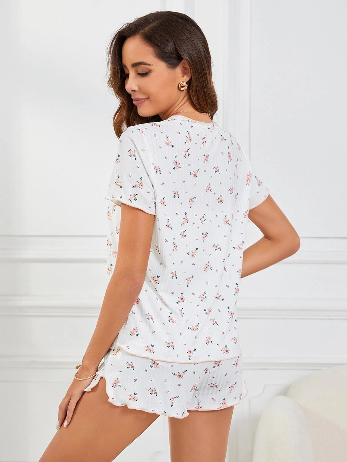 SOLY HUX Pajama Set for Women Cute Print Short Sleeve Tee and Shorts Lounge Sleepwear