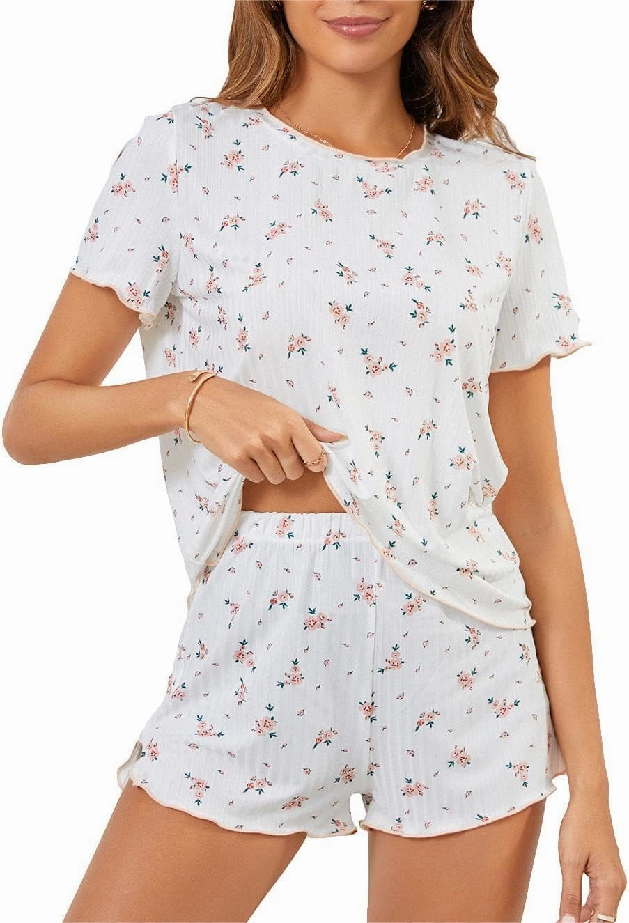 SOLY HUX Pajama Set for Women Cute Print Short Sleeve Tee and Shorts Lounge Sleepwear