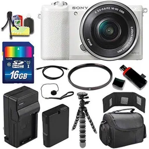 Sony Alpha a5100 Mirrorless Digital Camera with 16-50mm Lens (White)   Battery   Charger   16GB Bundle 1 - International