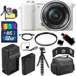Sony Alpha a5100 Mirrorless Digital Camera with 16-50mm Lens (White)   Battery   Charger   32GB Bundle 2 - International