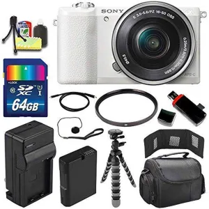 Sony Alpha a5100 Mirrorless Digital Camera with 16-50mm Lens (White)   Battery   Charger   64GB Bundle 3 - International