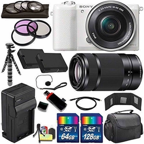 Sony Alpha a5100 Mirrorless Digital Camera with 16-50mm Lens (White)   Sony E 55-210mm f/4.5-6.3 OSS E-Mount Lens 196GB Bundle