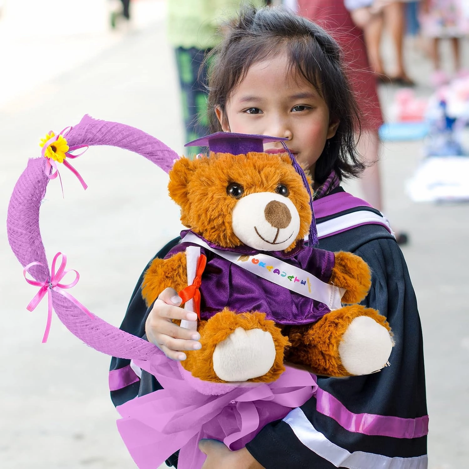 Sotiff 2 Pcs Graduation Bear Plush Stuffed Toy Bear Graduation Gifts Doll Stuffed with Grad Cap for Preschool Kindergarten College Gift(14 Inch,Brown, Purple)