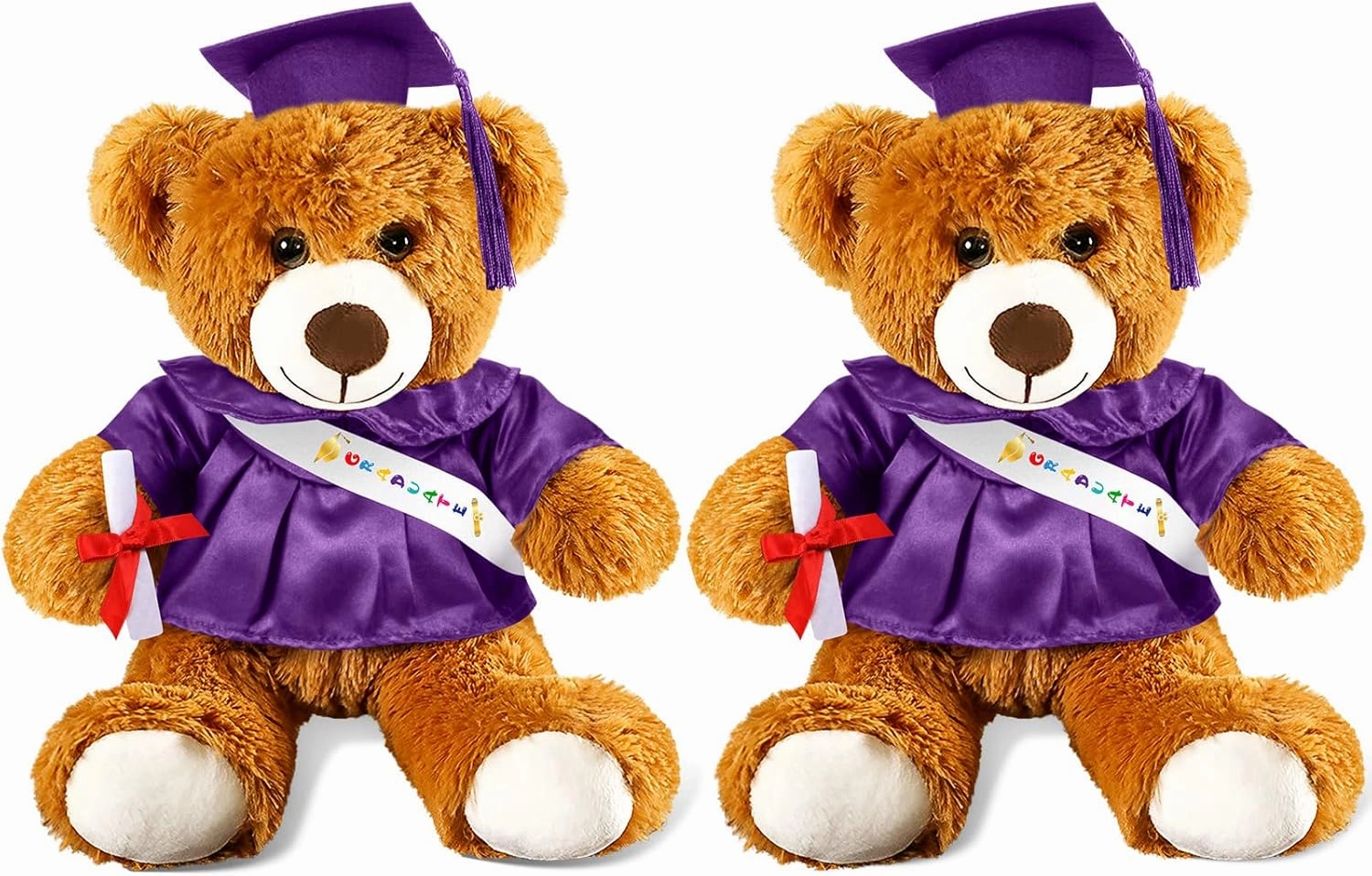 Sotiff 2 Pcs Graduation Bear Plush Stuffed Toy Bear Graduation Gifts Doll Stuffed with Grad Cap for Preschool Kindergarten College Gift(14 Inch,Brown, Purple)