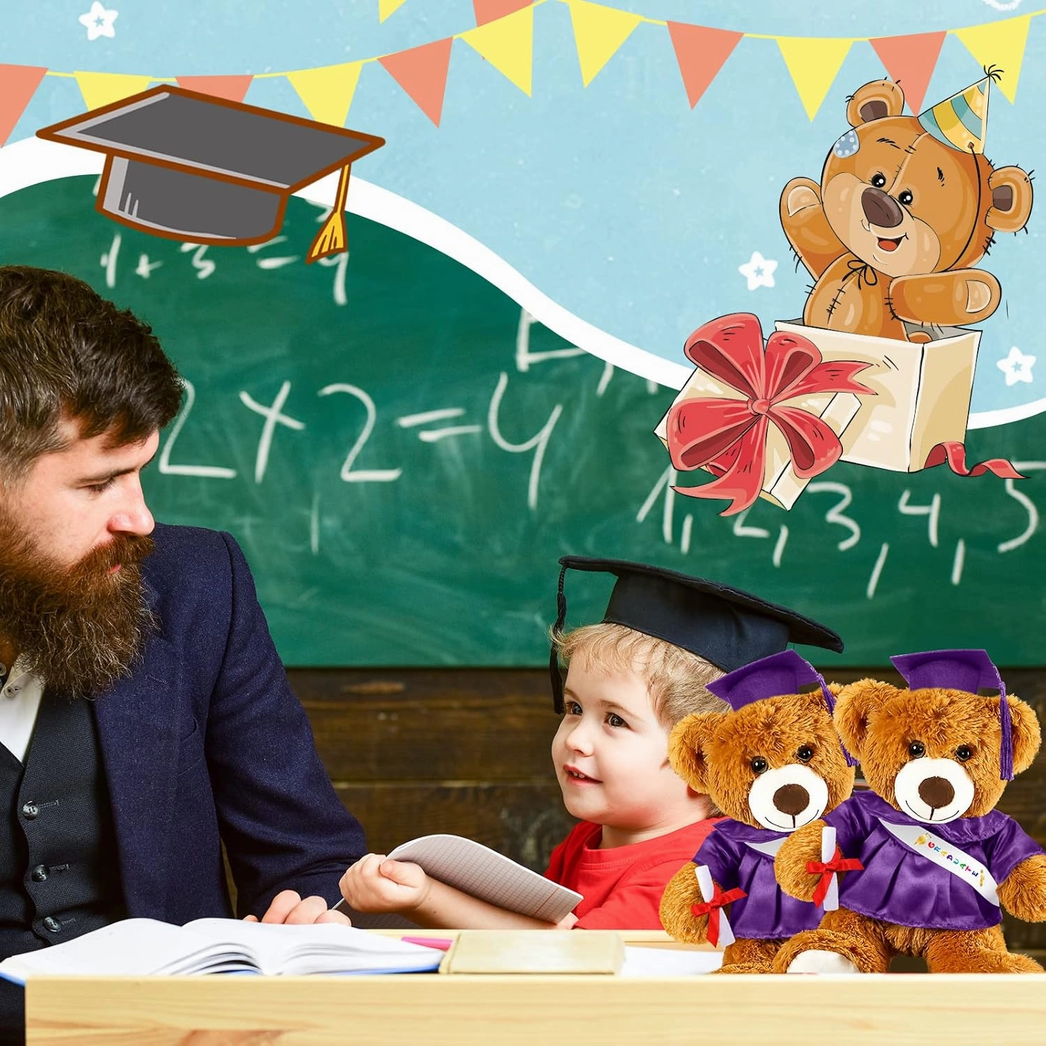 Sotiff 2 Pcs Graduation Bear Plush Stuffed Toy Bear Graduation Gifts Doll Stuffed with Grad Cap for Preschool Kindergarten College Gift(14 Inch,Brown, Purple)