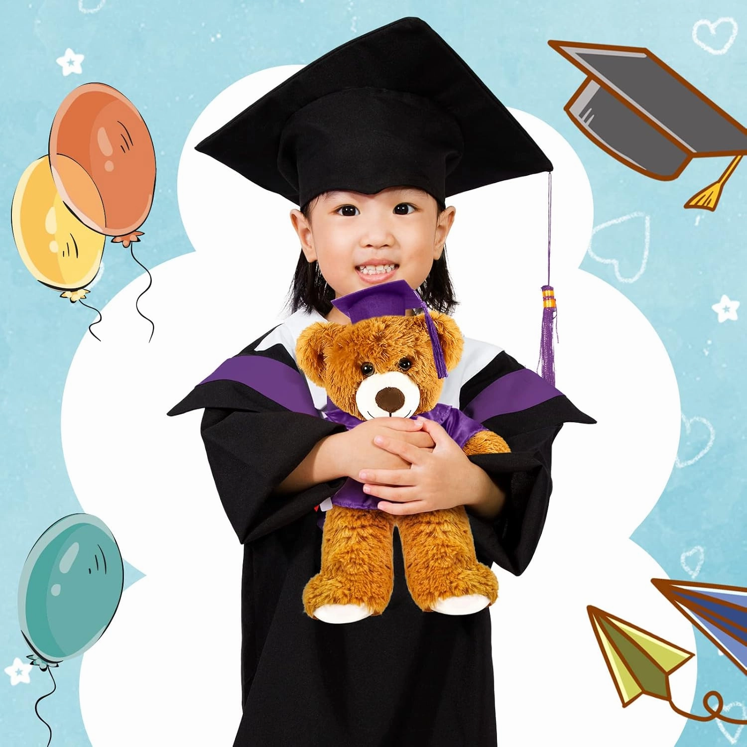 Sotiff 2 Pcs Graduation Bear Plush Stuffed Toy Bear Graduation Gifts Doll Stuffed with Grad Cap for Preschool Kindergarten College Gift(14 Inch,Brown, Purple)